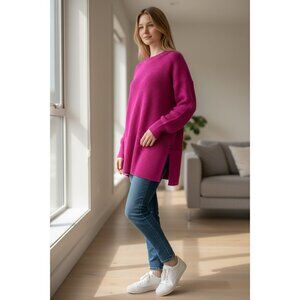 NEW Gap Crew Neck Cotton Knit Sweater Size M Pink Pullover Boxy Side 100% Cotton